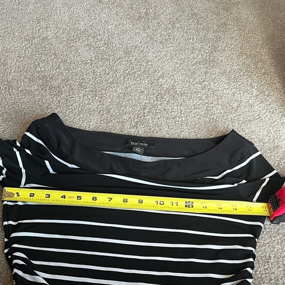 White House Black Market Women’s Black White Striped Stretch Jersey Mini Dress S - Picture 9 of 12